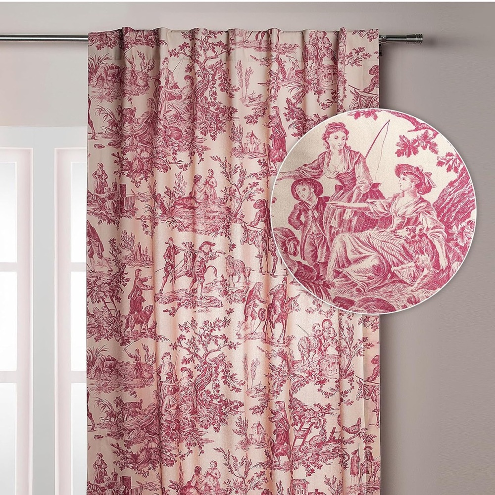 Elegant Red Toile 96 inch by 50 inch curtain panels set of 2